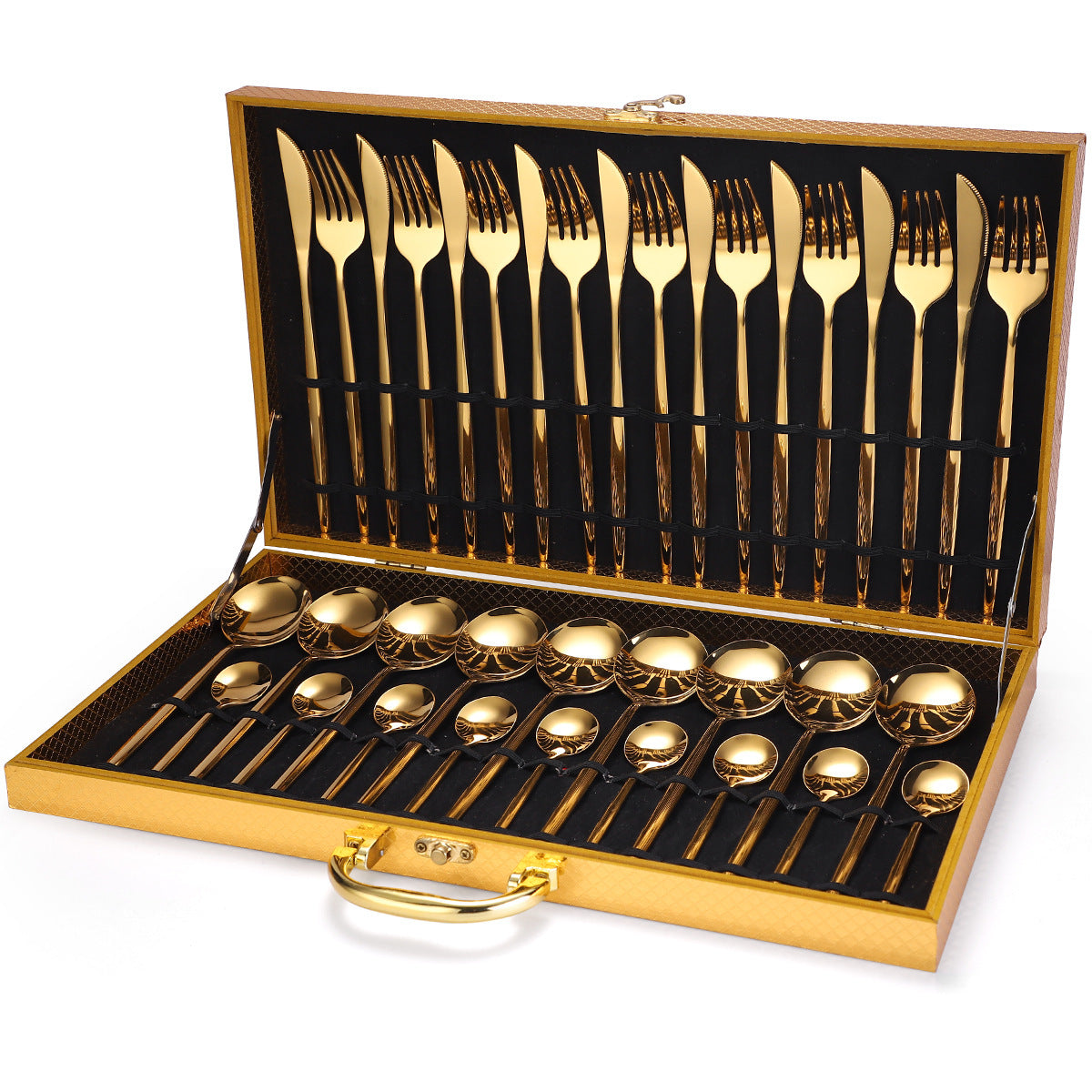 36-piece Stainless Steel Tableware Wooden Box Gift Box Set Gold