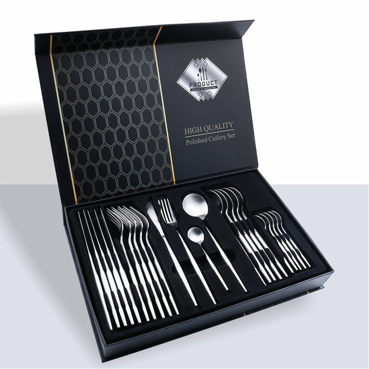 24 Piece Set Of 304 Stainless Steel Knife Gift Box Silver