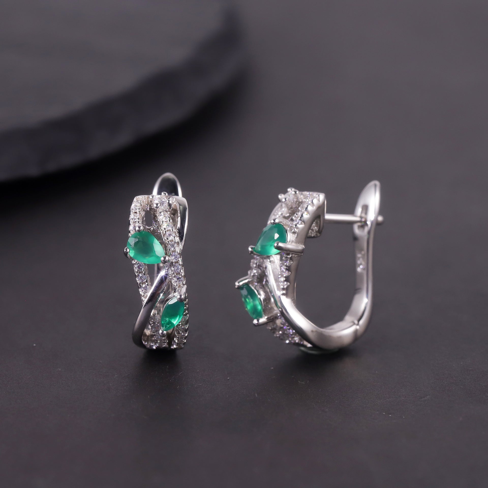 Natural Topaz S925 Sterling Silver Fully-inlaid Green Chalcedony Colorful Gemstone Earrings Green Chalcedony Earrings