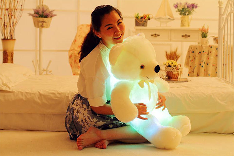 Creative Light Up LED Teddy Bear Stuffed Animals Plush Toy Colorful Glowing Christmas Gift For Kids Pillow White Music 50CM