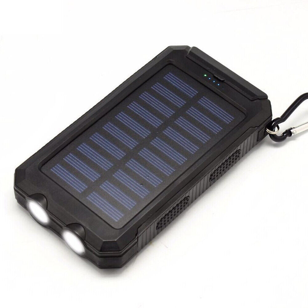 20000mAh Waterproof 2 USB LED Solar Power Bank Black