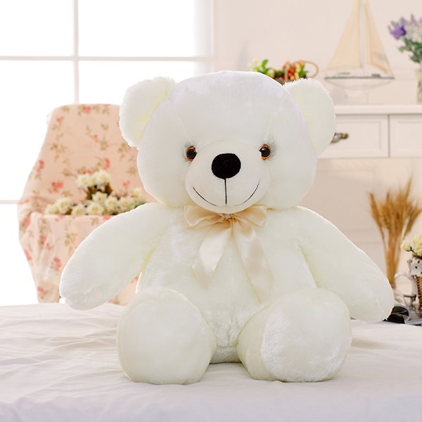 Creative Light Up LED Teddy Bear Stuffed Animals Plush Toy Colorful Glowing Christmas Gift For Kids Pillow White