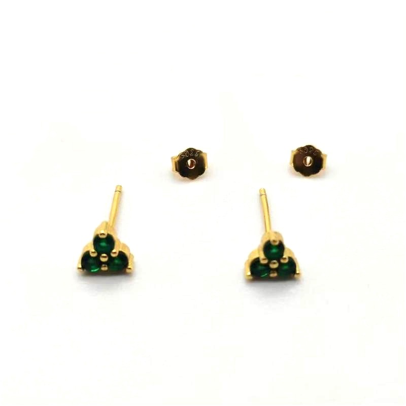 Sterling Silver Mini Clover Earrings in Colorful Golden green Diamond Whole Body 925 Silver