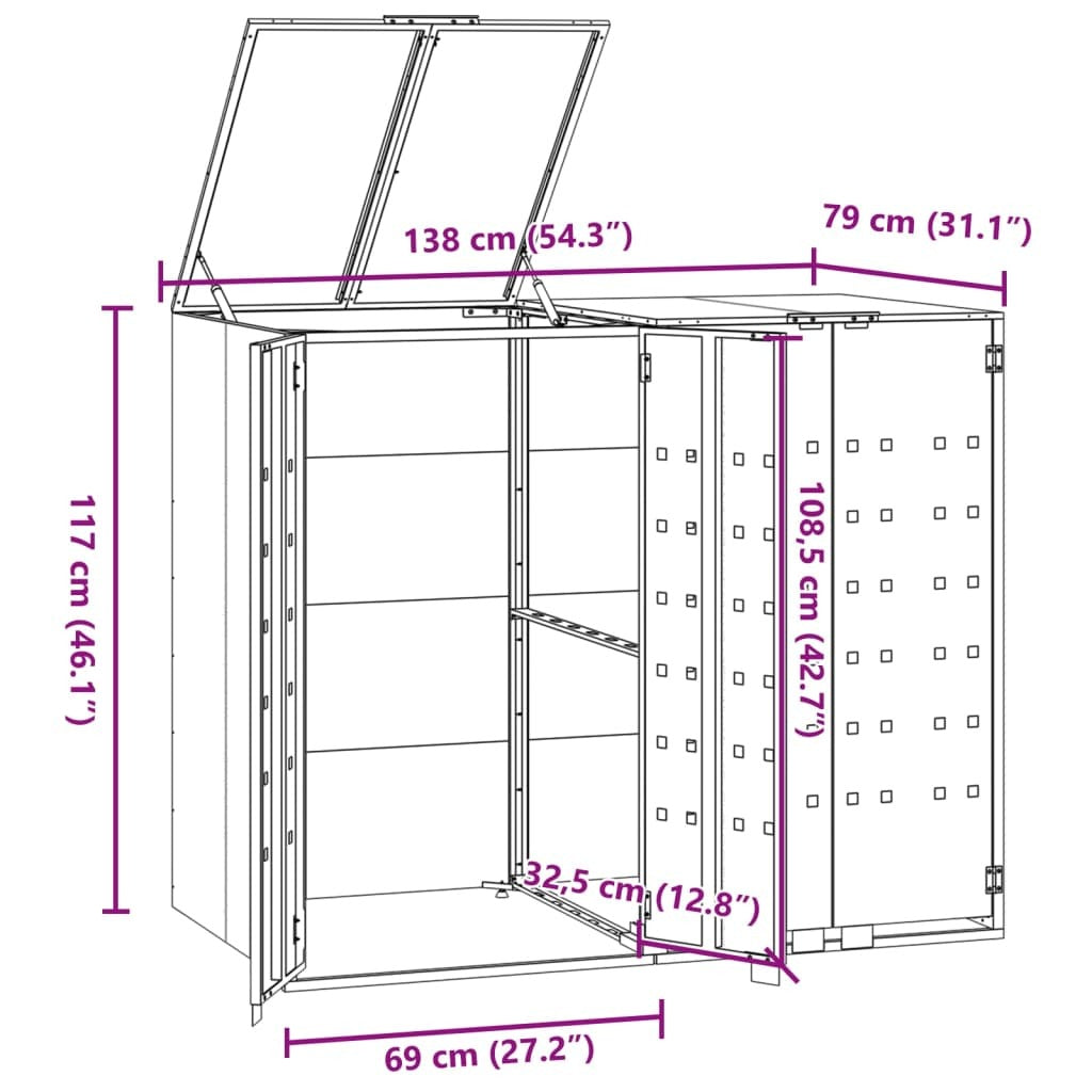 vidaXL Wheelie Bin Storage for 2 Bins Anthracite 138x79x117 cm Steel