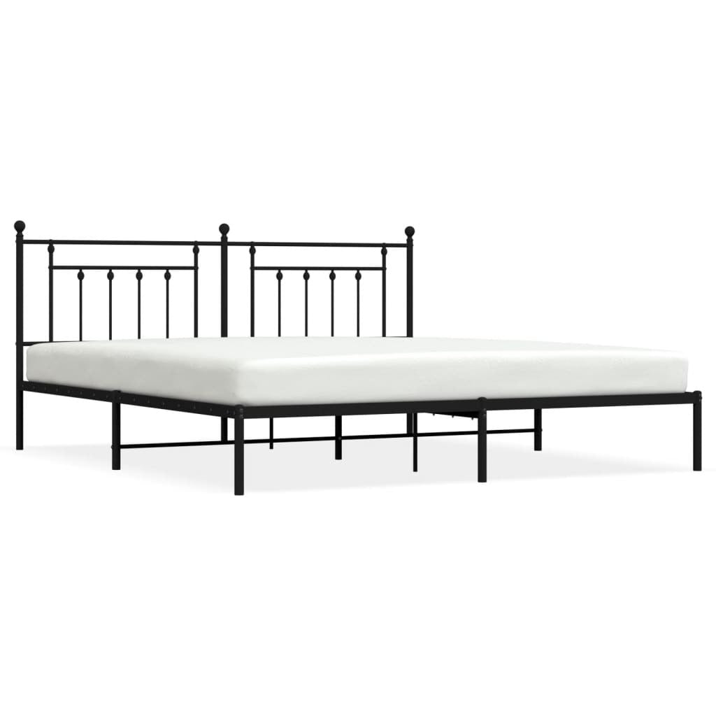 vidaXL Metal Bed Frame without Mattress with Headboard Black 200x200cm