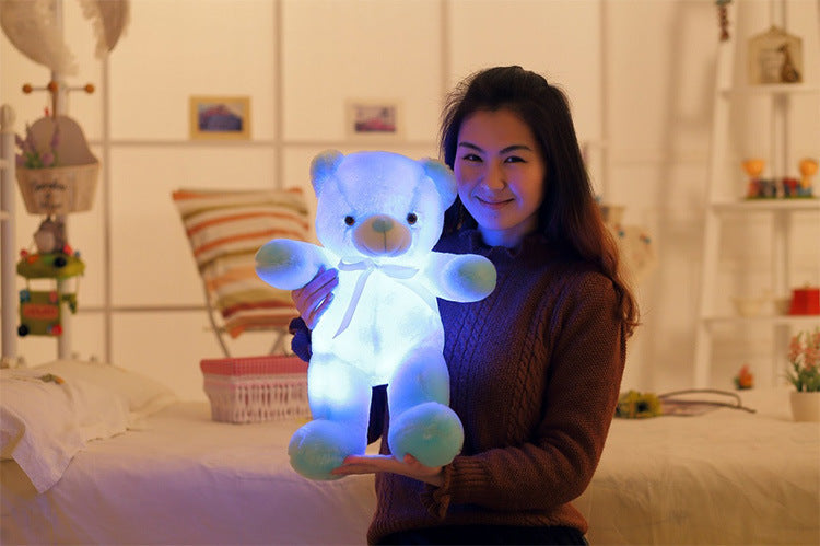 Creative Light Up LED Teddy Bear Stuffed Animals Plush Toy Colorful Glowing Christmas Gift For Kids Pillow Blue 30CM