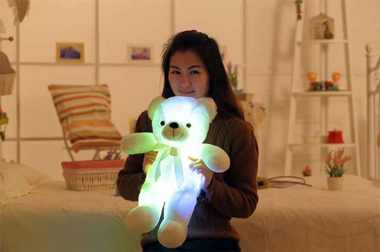 Creative Light Up LED Teddy Bear Stuffed Animals Plush Toy Colorful Glowing Christmas Gift For Kids Pillow White 30CM