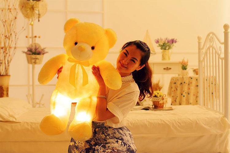 Creative Light Up LED Teddy Bear Stuffed Animals Plush Toy Colorful Glowing Christmas Gift For Kids Pillow Yellow Music 50CM