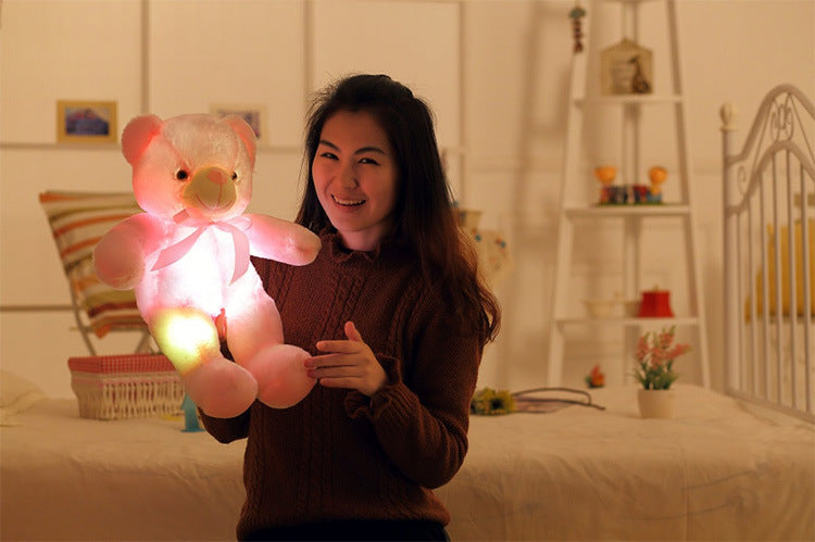 Creative Light Up LED Teddy Bear Stuffed Animals Plush Toy Colorful Glowing Christmas Gift For Kids Pillow Pink 30CM