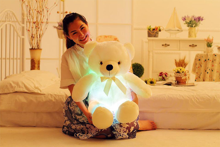 Creative Light Up LED Teddy Bear Stuffed Animals Plush Toy Colorful Glowing Christmas Gift For Kids Pillow White 75CM