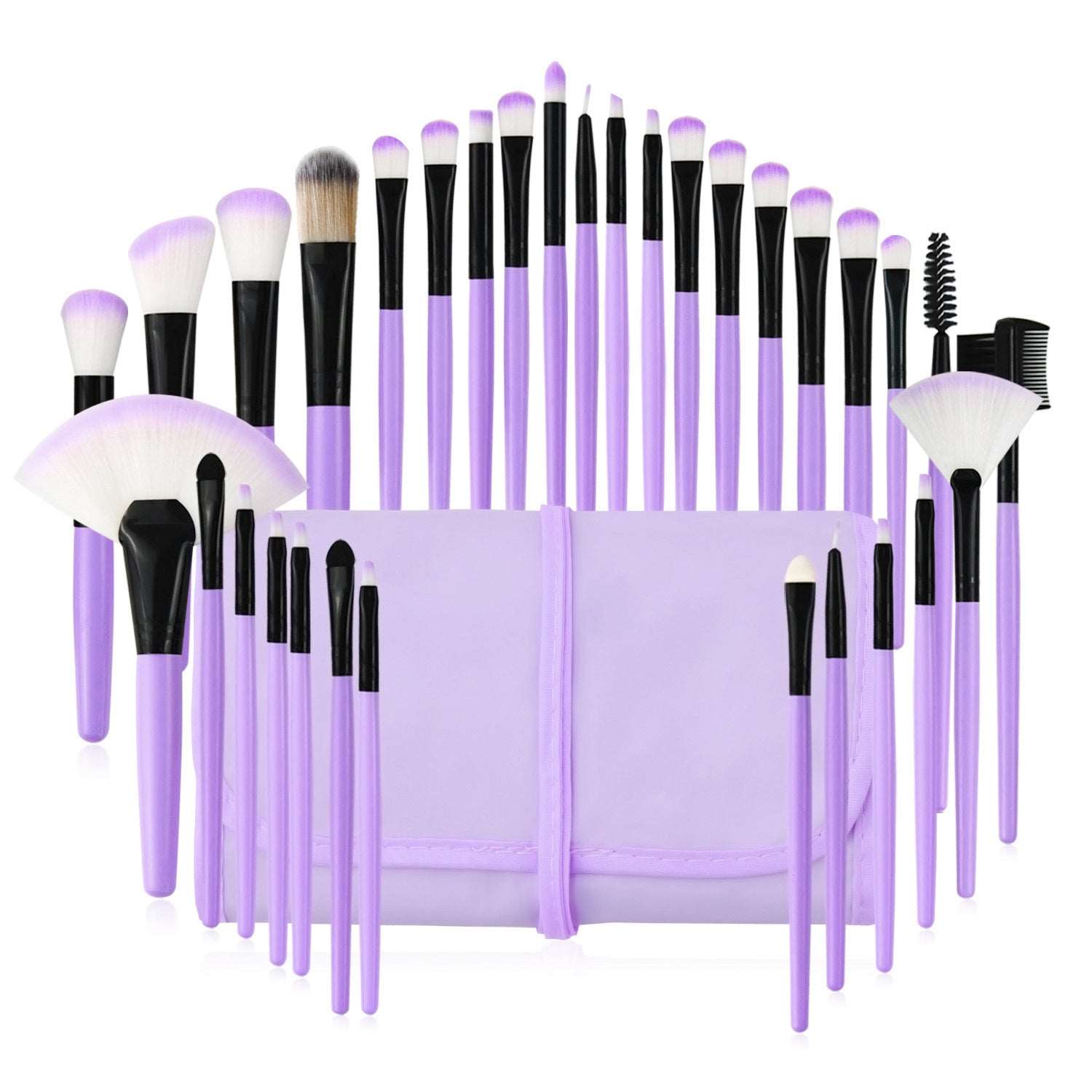 32Pcs Makeup Brushes Pouch Set Blending Powder Puff Professional Cosmetics Tools Purple