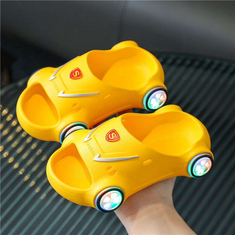 Kids Glowing Slippers Cartoon Car Sandals Children Sandals Anti Slip Boys Girls Yellow