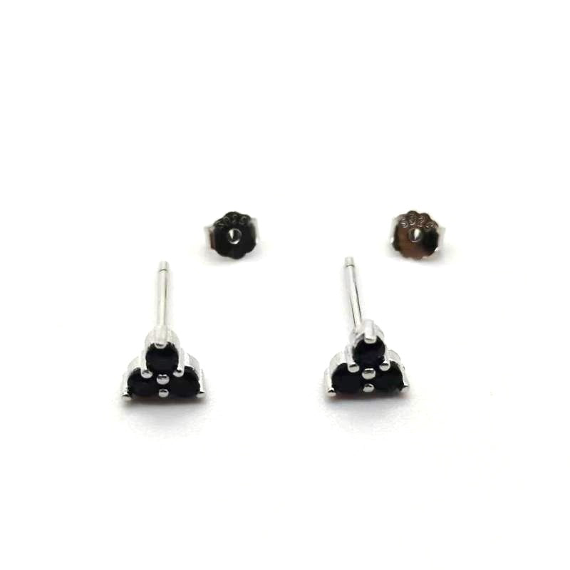 Sterling Silver Mini Clover Earrings in Colorful White Gold Color Black Diamond Whole Body 925 Silver