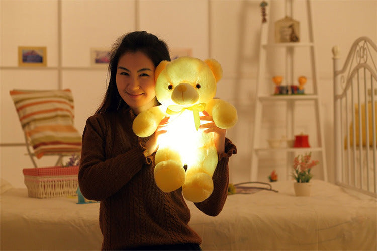 Creative Light Up LED Teddy Bear Stuffed Animals Plush Toy Colorful Glowing Christmas Gift For Kids Pillow Yellow 30CM