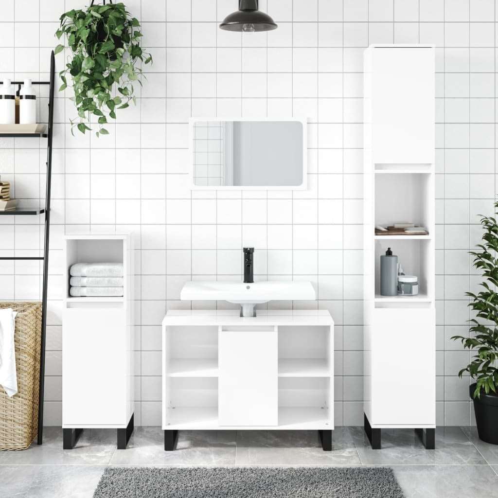 vidaXL Bathroom Cabinet High Gloss White 80x33x60 cm Engineered Wood