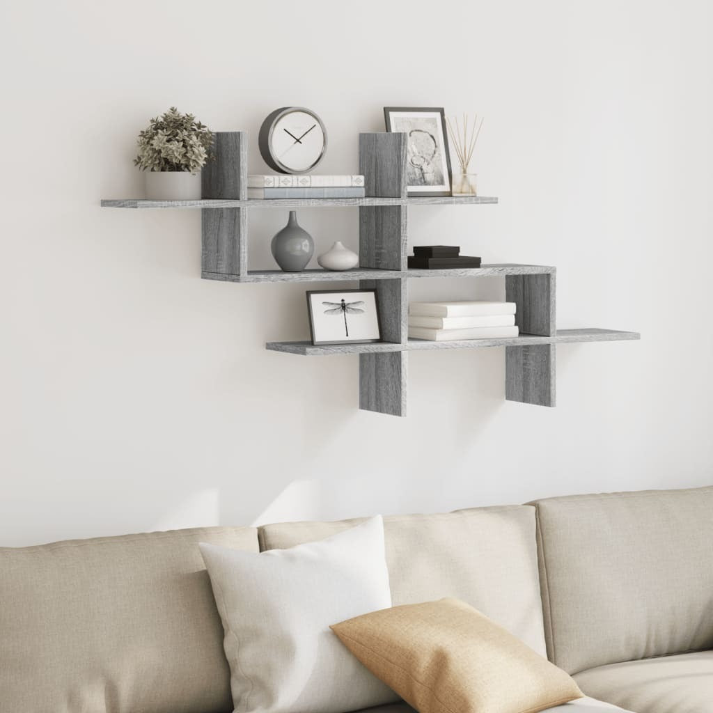 vidaXL Wall Shelf Grey Sonoma 124.5x18x60.5 cm Engineered Wood