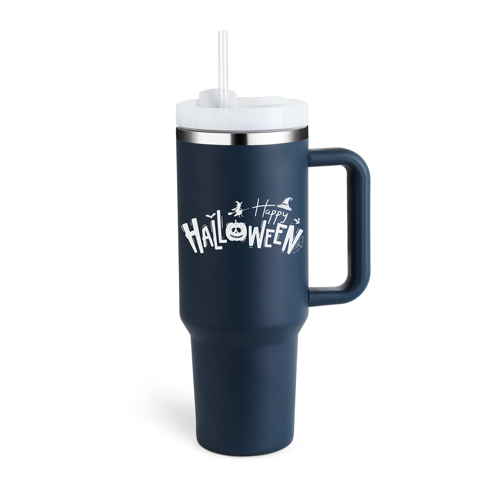 40 Oz Tumbler With Handle Straw Insulated, Stainless Steel Spill Proof Vacuum Coffee Cup Tumbler With Lid Tapered Mug Gifts For Valentine Lover Suitable For Car Gym Office Travel Halloween dark Blue 1200ML 1PC