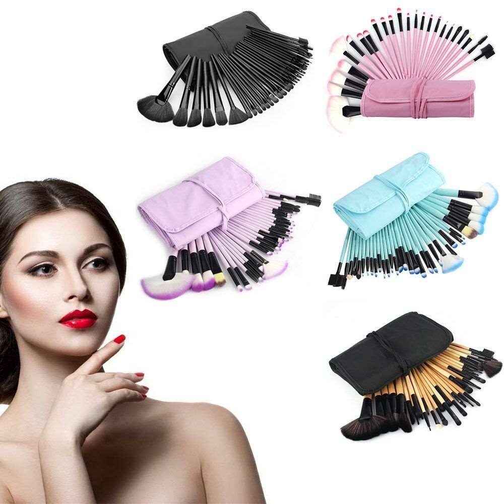 32Pcs Makeup Brushes Pouch Set Blending Powder Puff Professional Cosmetics Tools