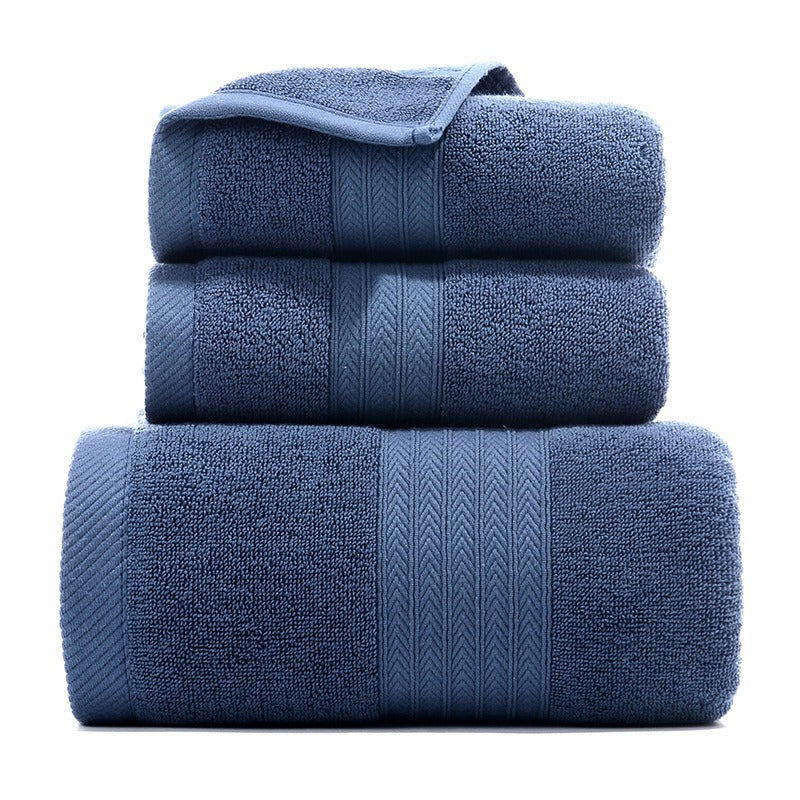 Towel Set Of Pure Cotton Towel Bath Towel Three-Piece Gift Set Xinjiang Cotton Fishbone Blue 1 bath towel+2 towels