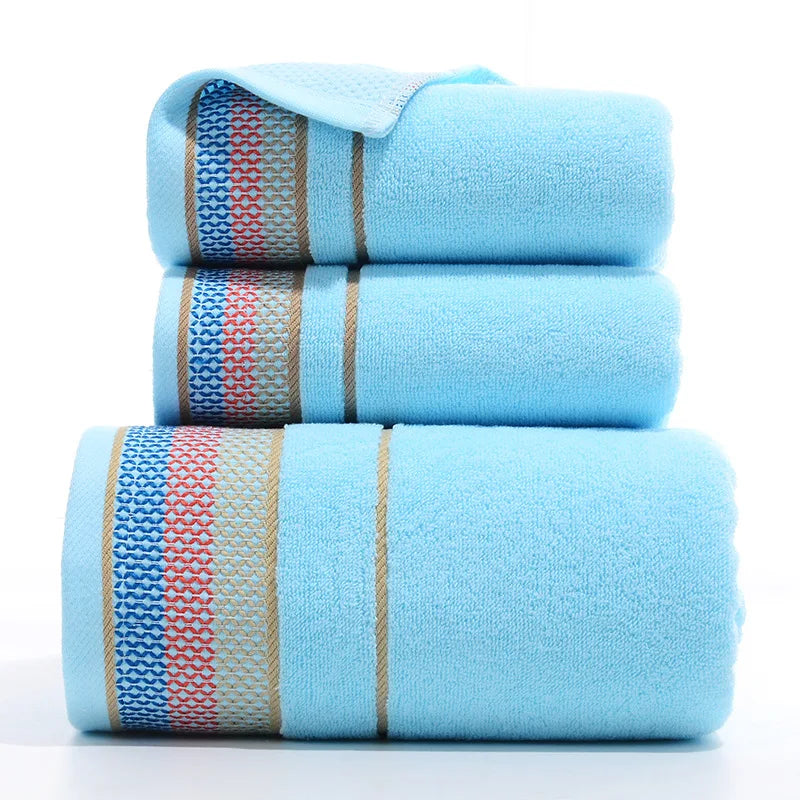 3PCS/Set Towel Cotton Beach towels Luxury Thickened Bath Towel Rainbow Sky Blue