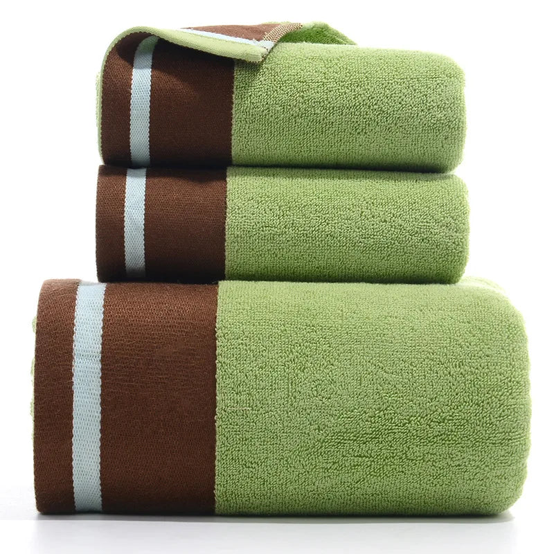 3PCS/Set Towel Cotton Beach towels Luxury Thickened Bath Towel Green