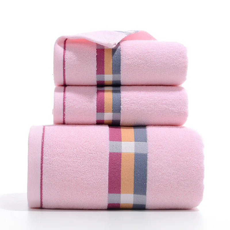 3PCS/Set Towel Cotton Beach towels Luxury Thickened Bath Towel Pink