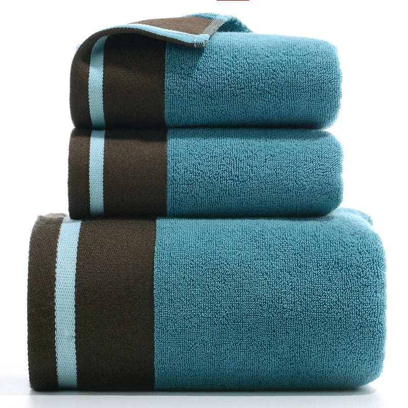 3PCS/Set Towel Cotton Beach towels Luxury Thickened Bath Towel Blue