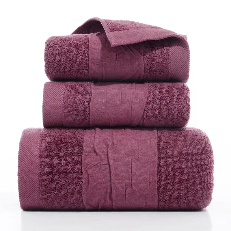 3PCS/Set Towel Cotton Beach towels Luxury Thickened Bath Towel Wine Red