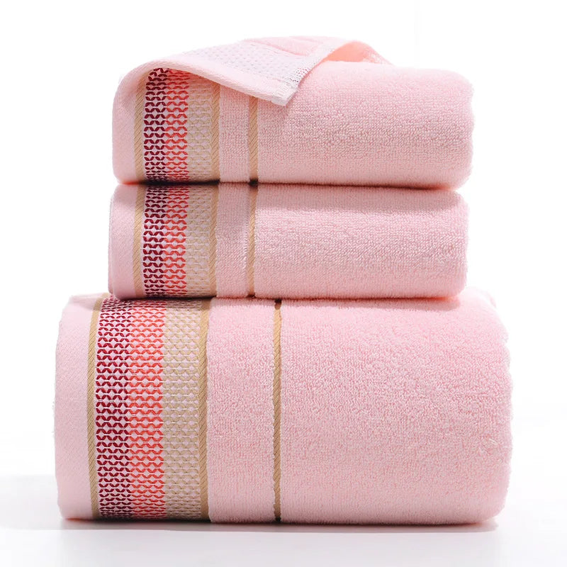 3PCS/Set Towel Cotton Beach towels Luxury Thickened Bath Towel Rainbow Pink