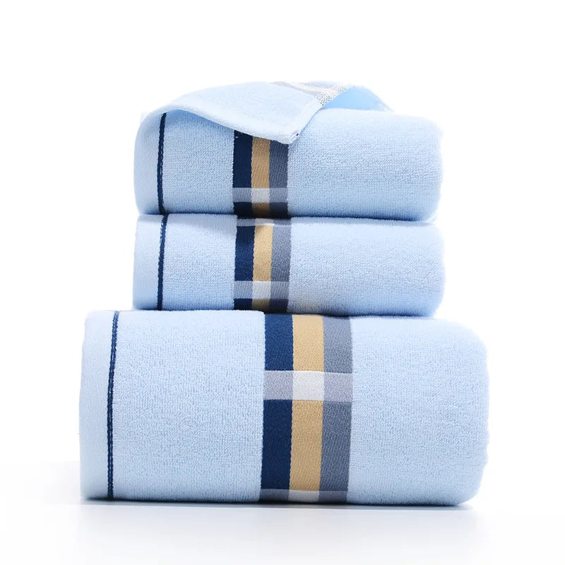 3PCS/Set Towel Cotton Beach towels Luxury Thickened Bath Towel Light Blue