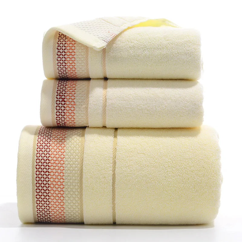 3PCS/Set Towel Cotton Beach towels Luxury Thickened Bath Towel Rainbow Yellow