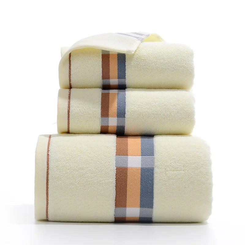 3PCS/Set Towel Cotton Beach towels Luxury Thickened Bath Towel yellow