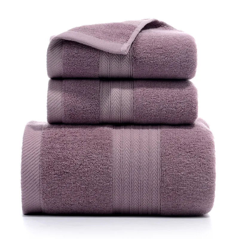 3PCS/Set Towel Cotton Beach towels Luxury Thickened Bath Towel Fishbone Purple