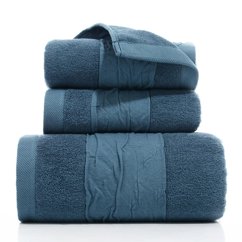 3PCS/Set Towel Cotton Beach towels Luxury Thickened Bath Towel Dark Blue