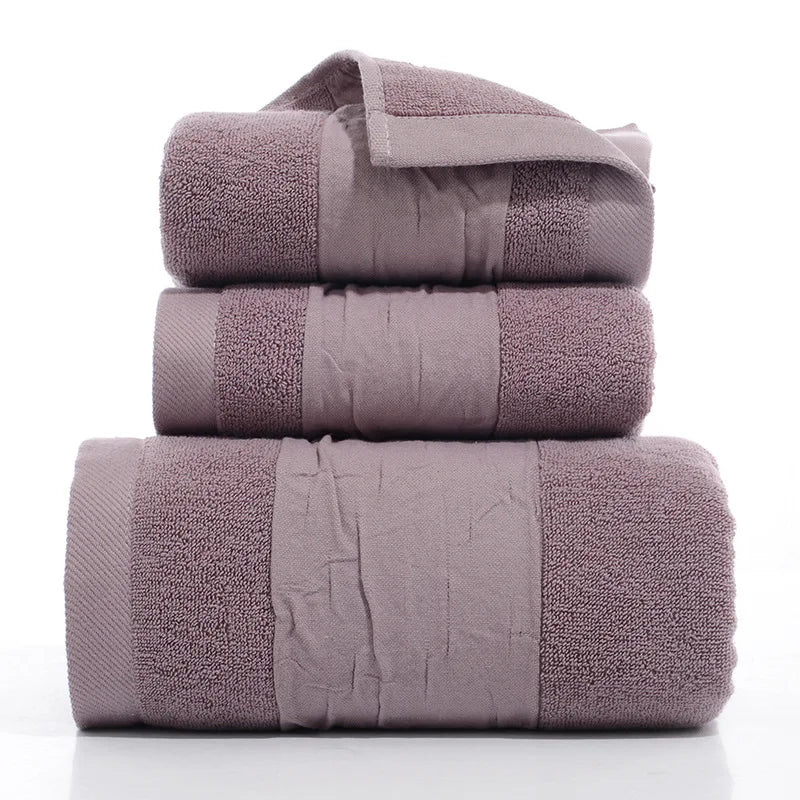 3PCS/Set Towel Cotton Beach towels Luxury Thickened Bath Towel Purple