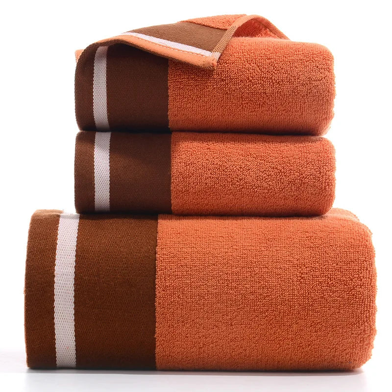 3PCS/Set Towel Cotton Beach towels Luxury Thickened Bath Towel Orange