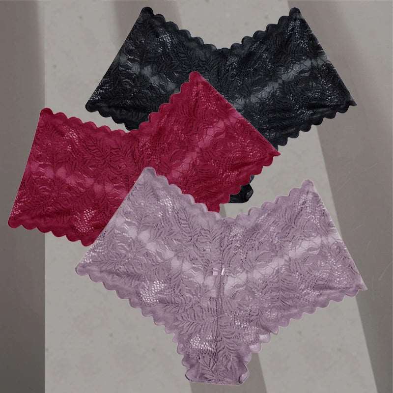 3Pcs/Set Women Lace Boyshorts Underpants Low Rise Panties Ladies Fashion Floral Lace Underwear S-XL Girls Panty Intimates Set 14 3pcs