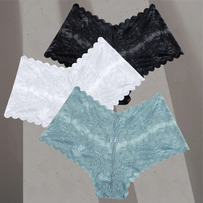 3Pcs/Set Women Lace Boyshorts Underpants Low Rise Panties Ladies Fashion Floral Lace Underwear S-XL Girls Panty Intimates Set 10 3pcs