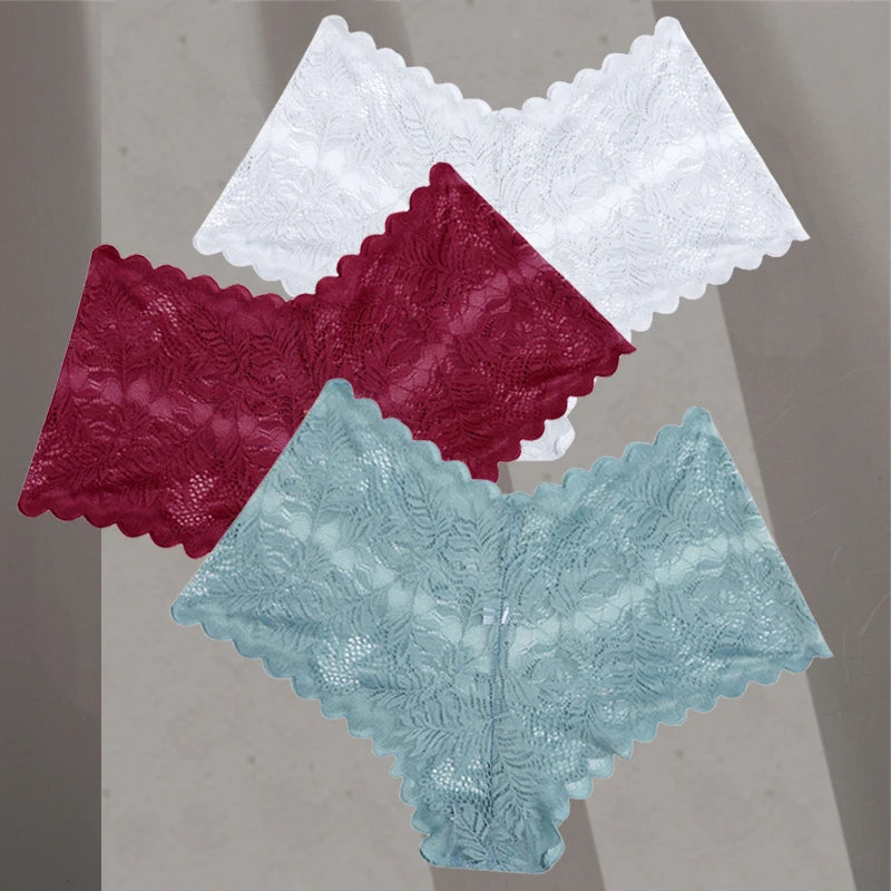 3Pcs/Set Women Lace Boyshorts Underpants Low Rise Panties Ladies Fashion Floral Lace Underwear S-XL Girls Panty Intimates Set 2 3pcs