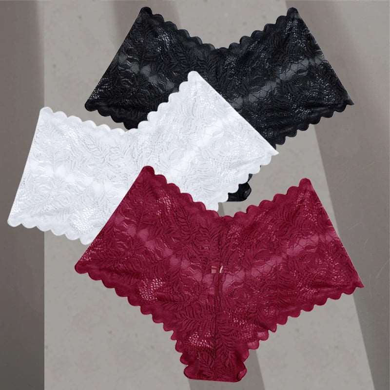 3Pcs/Set Women Lace Boyshorts Underpants Low Rise Panties Ladies Fashion Floral Lace Underwear S-XL Girls Panty Intimates Set 1 3pcs