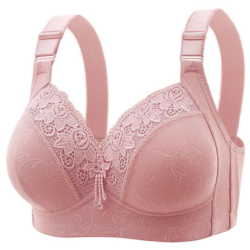 New Large Size Luxury Lace Lace Without Steel Ring Women's Bra Push Up Breathable Comfortable Adjustable Women's Underwear bean paste