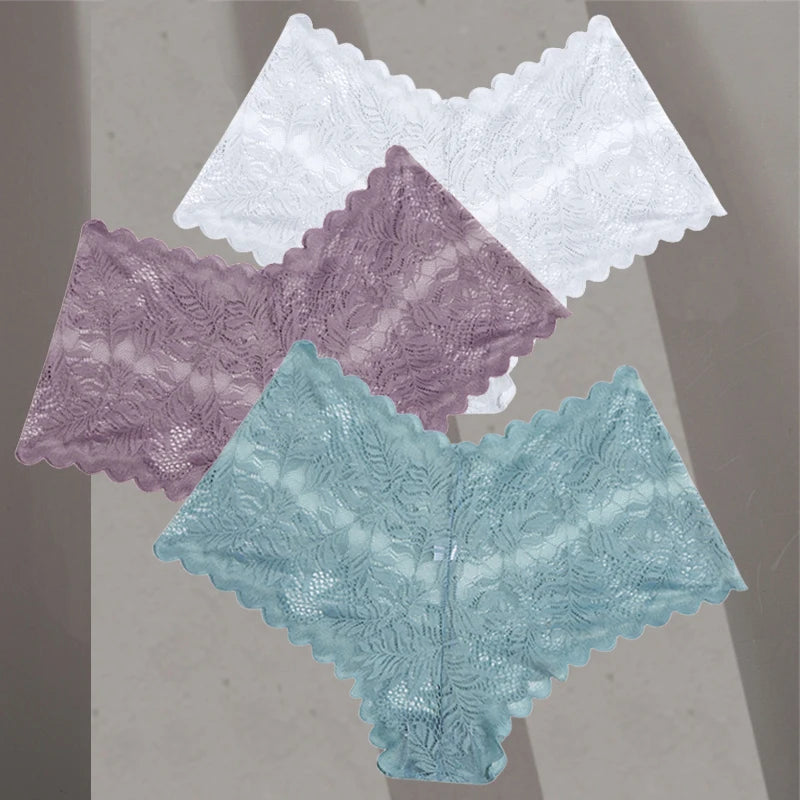 3Pcs/Set Women Lace Boyshorts Underpants Low Rise Panties Ladies Fashion Floral Lace Underwear S-XL Girls Panty Intimates Set 11 3pcs