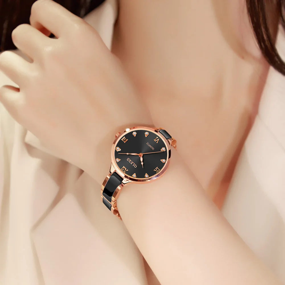 OLEVS Quartz Watch for Women Japan Movement 30M Waterproof Female Watch Elegant Ceramic Strap Ladies Watch Valentine's Day Gift