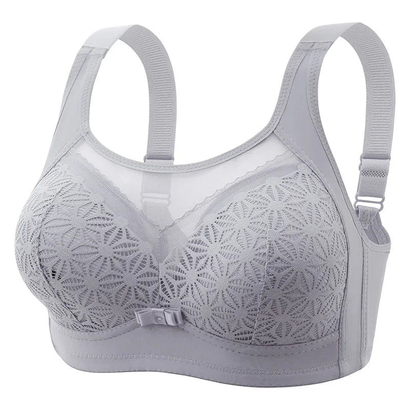 New High-end U-shaped Back With No Steel Ring Gathered And Adjusted Bra Thin Cup Breathable Breasted Underwear Mom's Bra Grey B