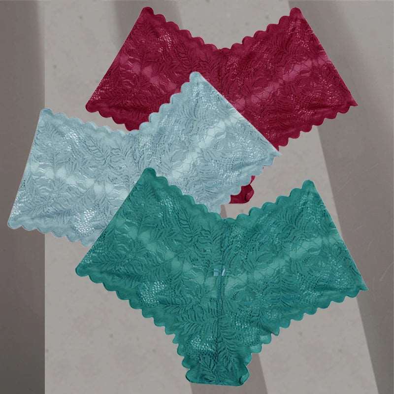 3Pcs/Set Women Lace Boyshorts Underpants Low Rise Panties Ladies Fashion Floral Lace Underwear S-XL Girls Panty Intimates Set 16 3pcs