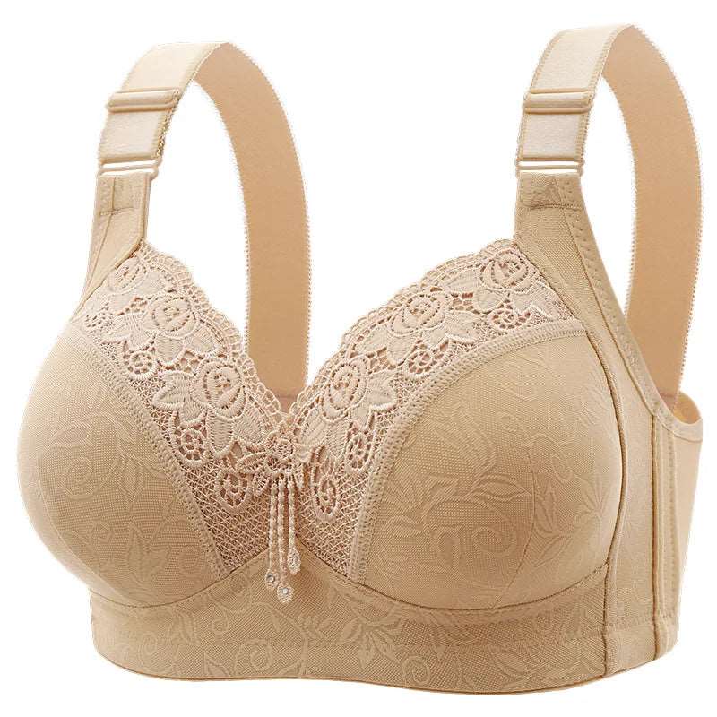 New Large Size Luxury Lace Lace Without Steel Ring Women's Bra Push Up Breathable Comfortable Adjustable Women's Underwear skin tone