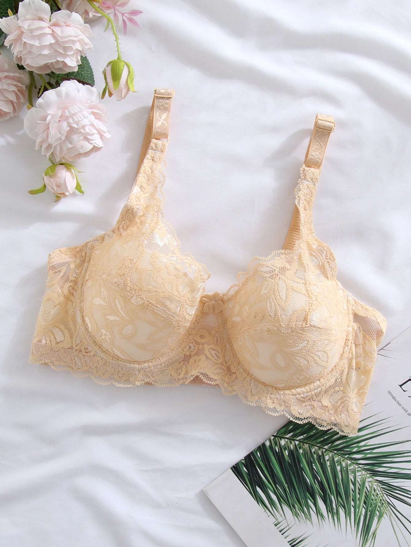 Bra Lace Women's Bra Push Up Bra With Padding Transparent Underwear Plus Size Lady Lingerie Female Underwear Tops Brassiere Beige Padded