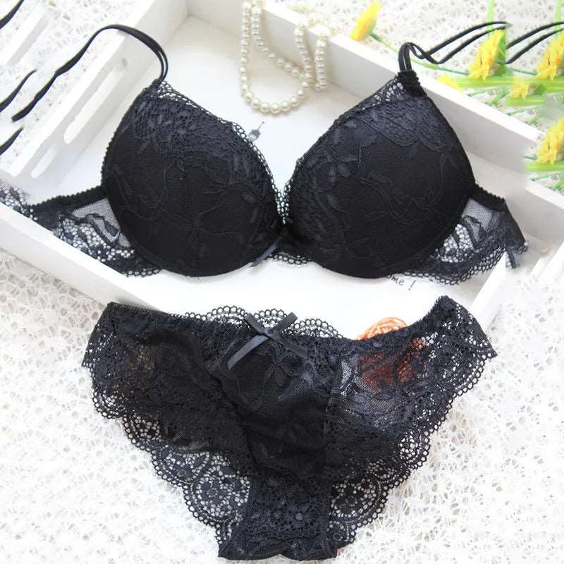 Women Lingerie Set Fashion Lace Lingerie Sets For Ladies Soild Color Bra Comfortable Intimates Underwear Suit Female black