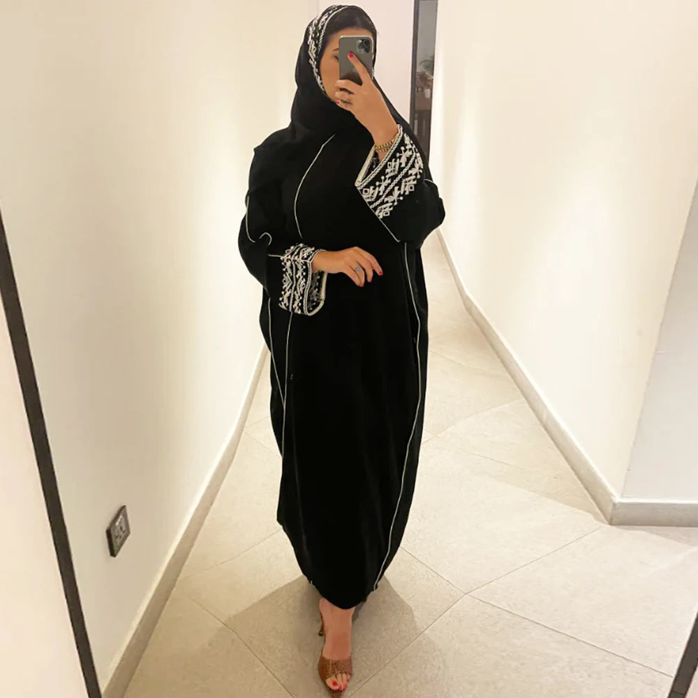 Fashion Classic Embroidered Abaya Hijab Dress Kimono Coat Outwear Women Long Sleeve Loose Arabic Muslim Dubai Moroccan Caftan