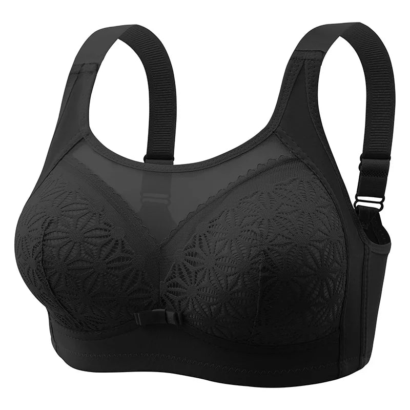 New High-end U-shaped Back With No Steel Ring Gathered And Adjusted Bra Thin Cup Breathable Breasted Underwear Mom's Bra Black B